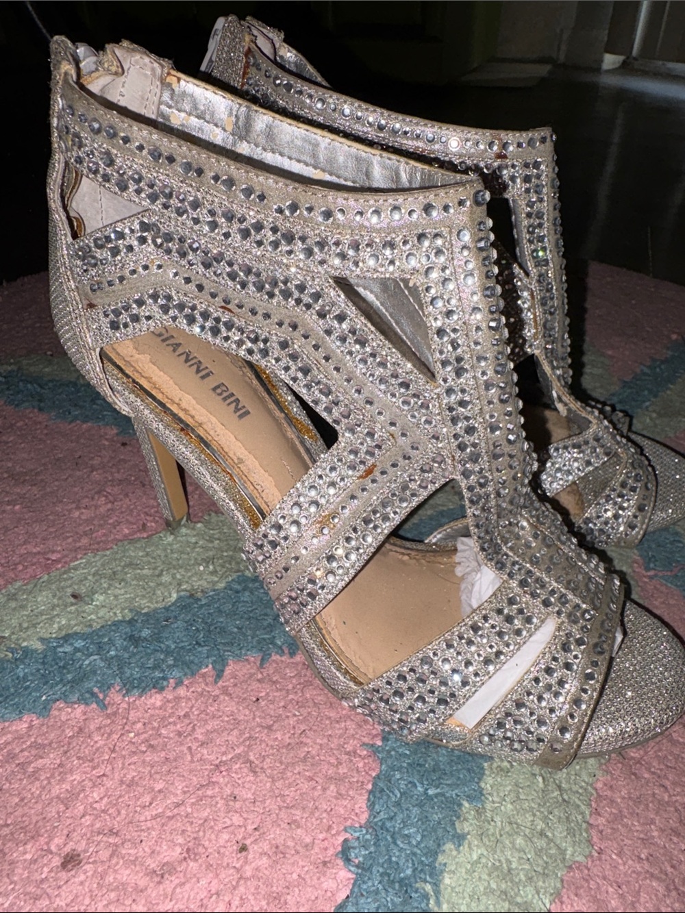 Gianni Bini Rhinestone Embellished Silver High Heel Sandals - Women